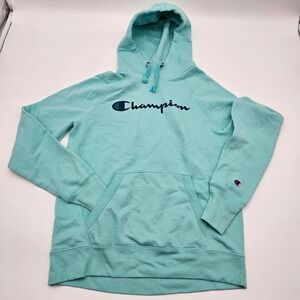 Champion Reverse Weave Teal Aqua Blue Hoodie Sweatshirt Pullover Logo Size S